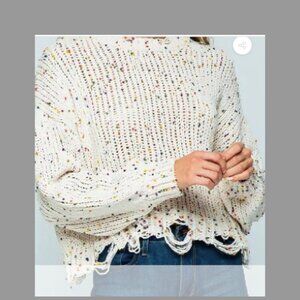Vici Sweater Size S Women’s Confetti Beige Loose Fit Distressed BOHO